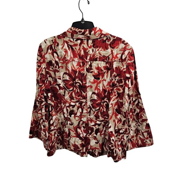Coldwater Creek Womens Floral Linen Blend Lightweight Shirt Red Tan Snap Size M - Picture 3 of 5